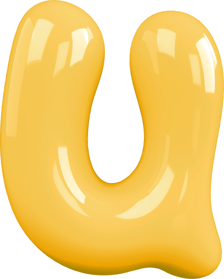 Yellow 3D Bubble Gum Uppercase Letter U